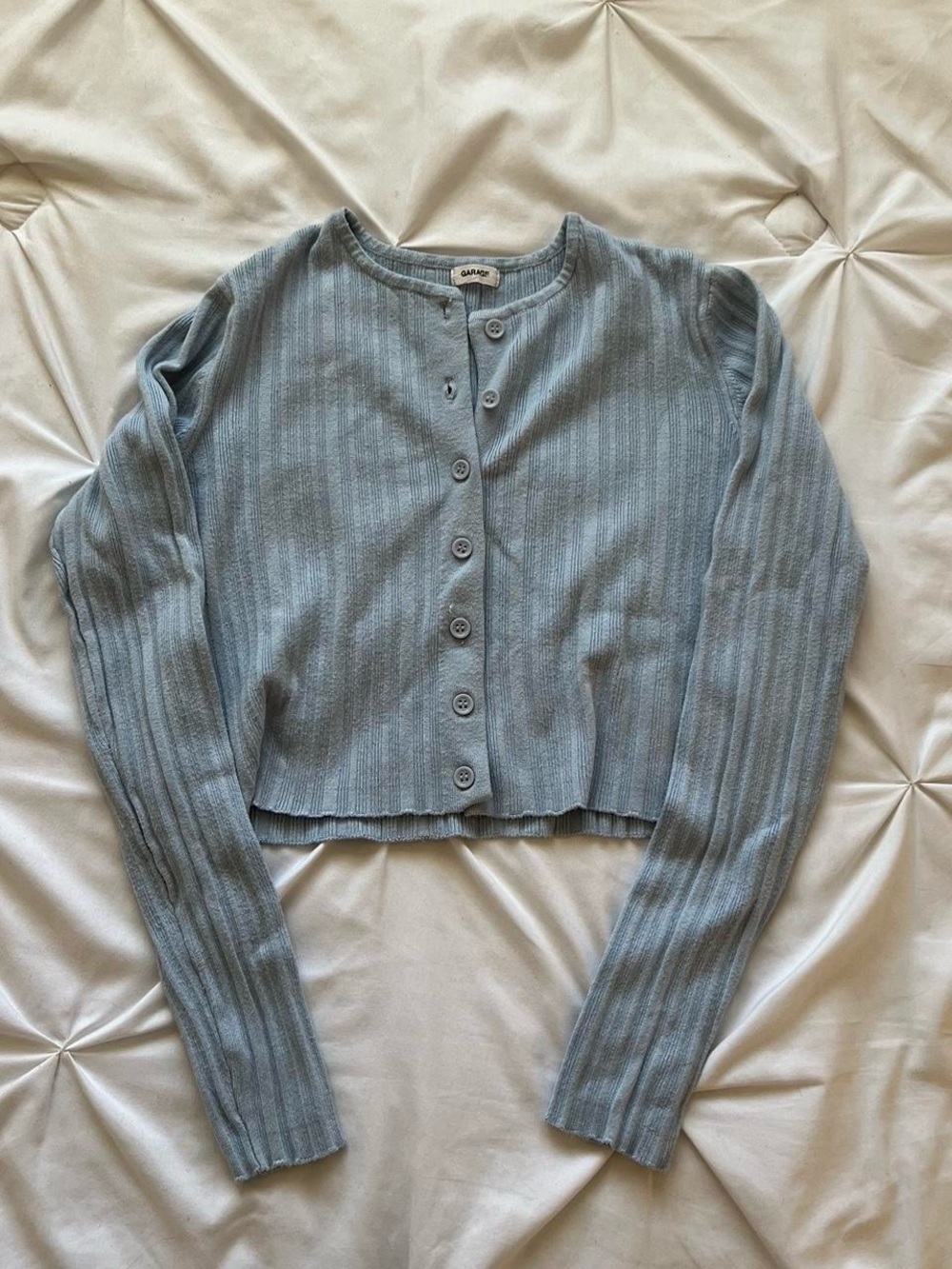 Garage baby blue button up ribbed knit cropped cardigan